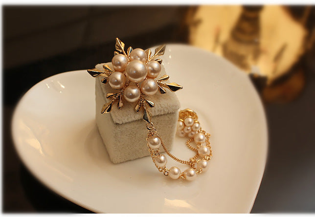 Rosalie Pearl-Effect Flower Chain Brooch