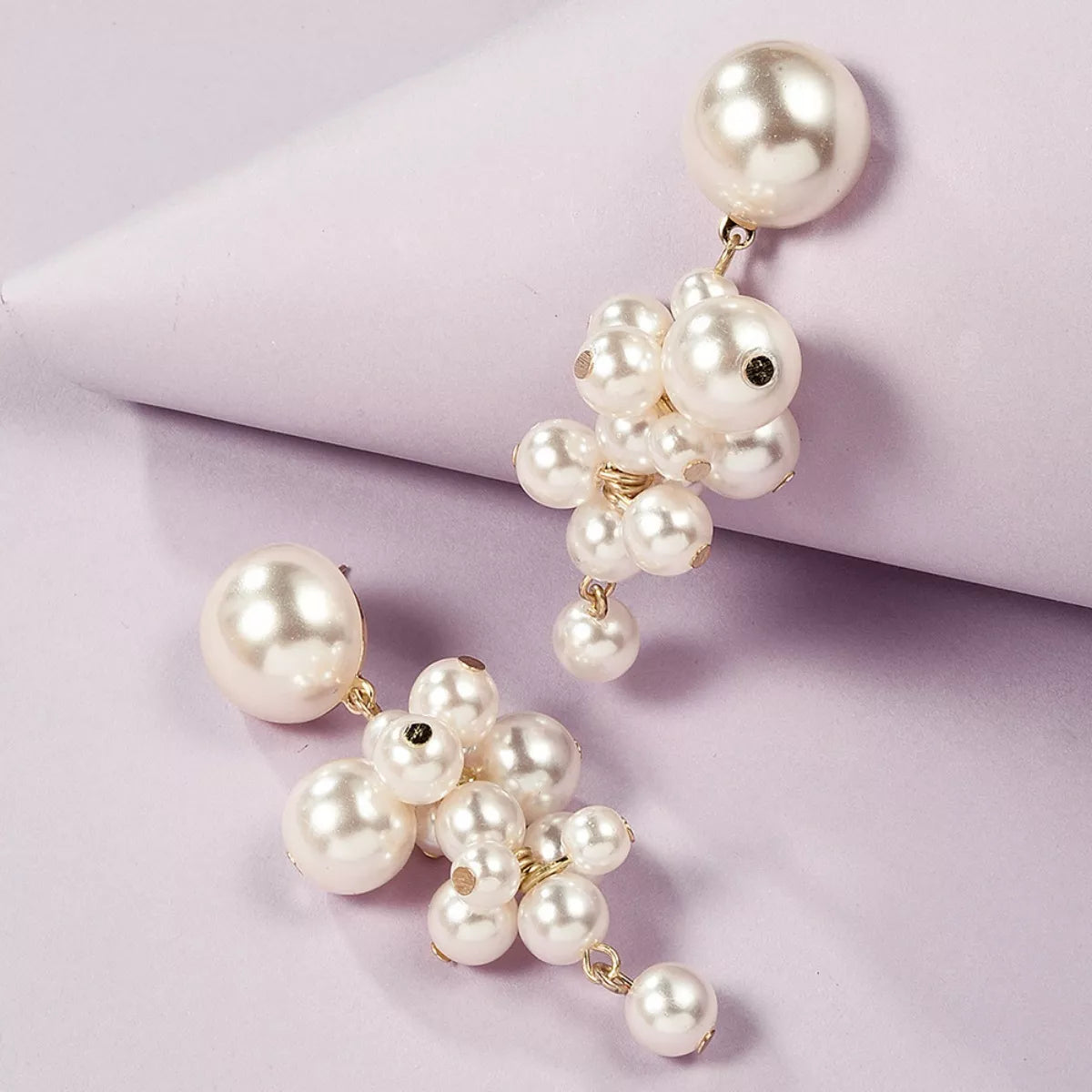 Estelle Pearl Cluster Dangle Earrings – 18K Gold-Plated