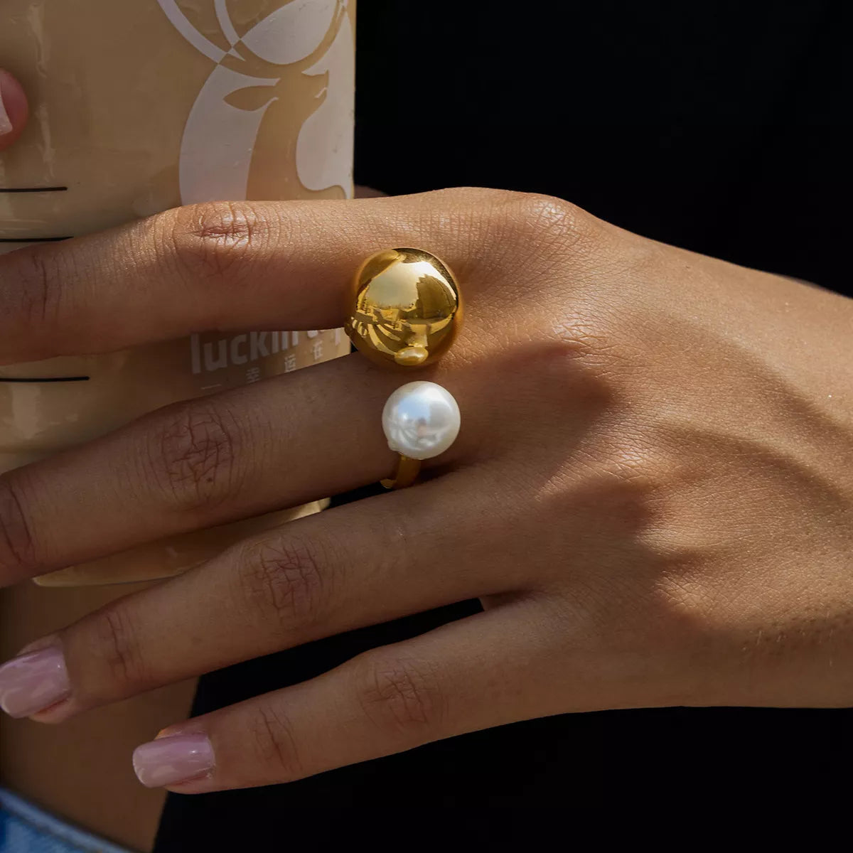 Odette Orb & Pearl Open Ring – 18K Gold-Plated
