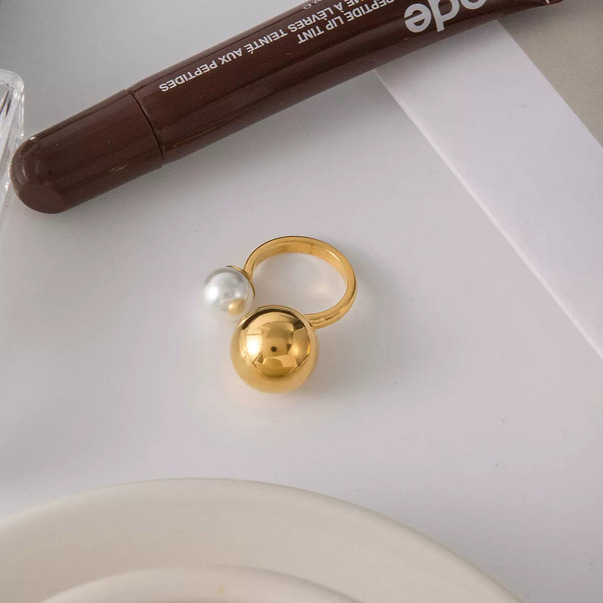 Odette Orb & Pearl Open Ring – 18K Gold-Plated