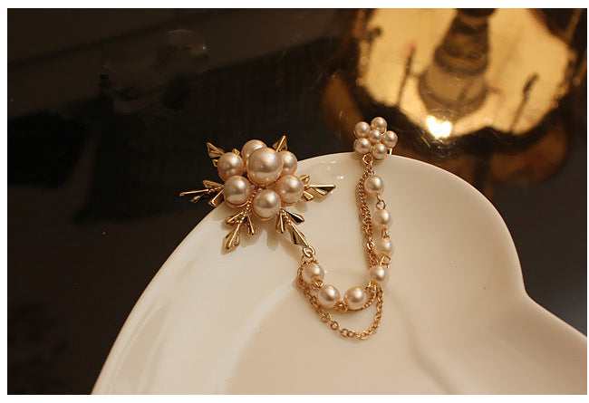 Rosalie Pearl-Effect Flower Chain Brooch