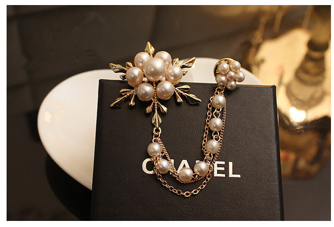 Rosalie Pearl-Effect Flower Chain Brooch