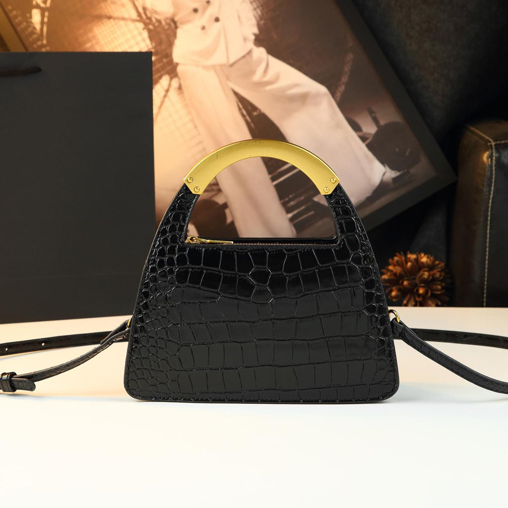 Celeste Noir Croc-Pattern Crossbody Bag