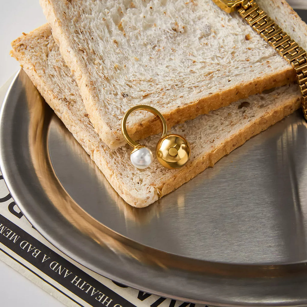 Odette Orb & Pearl Open Ring – 18K Gold-Plated