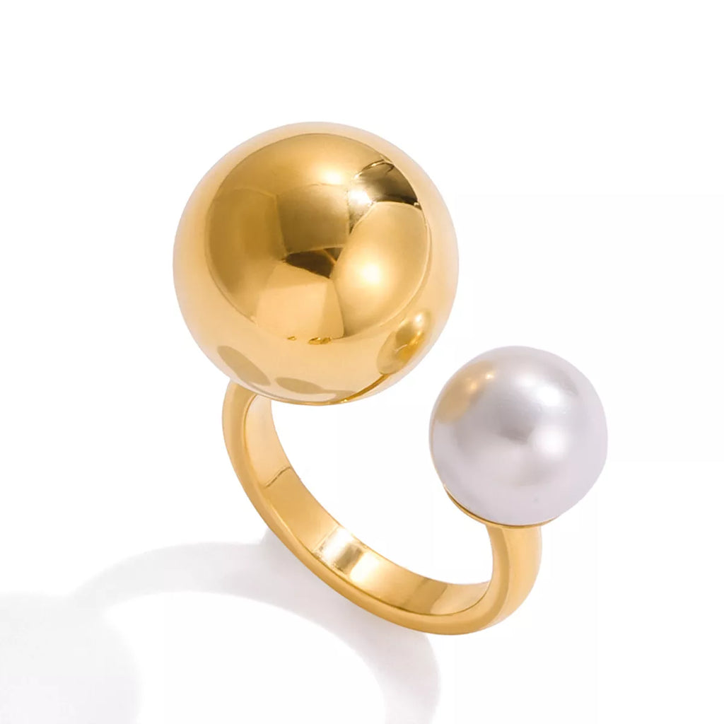 Odette Orb & Pearl Open Ring – 18K Gold-Plated