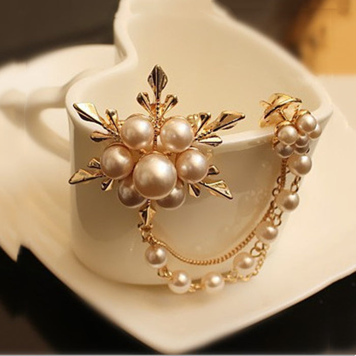 Rosalie Pearl-Effect Flower Chain Brooch