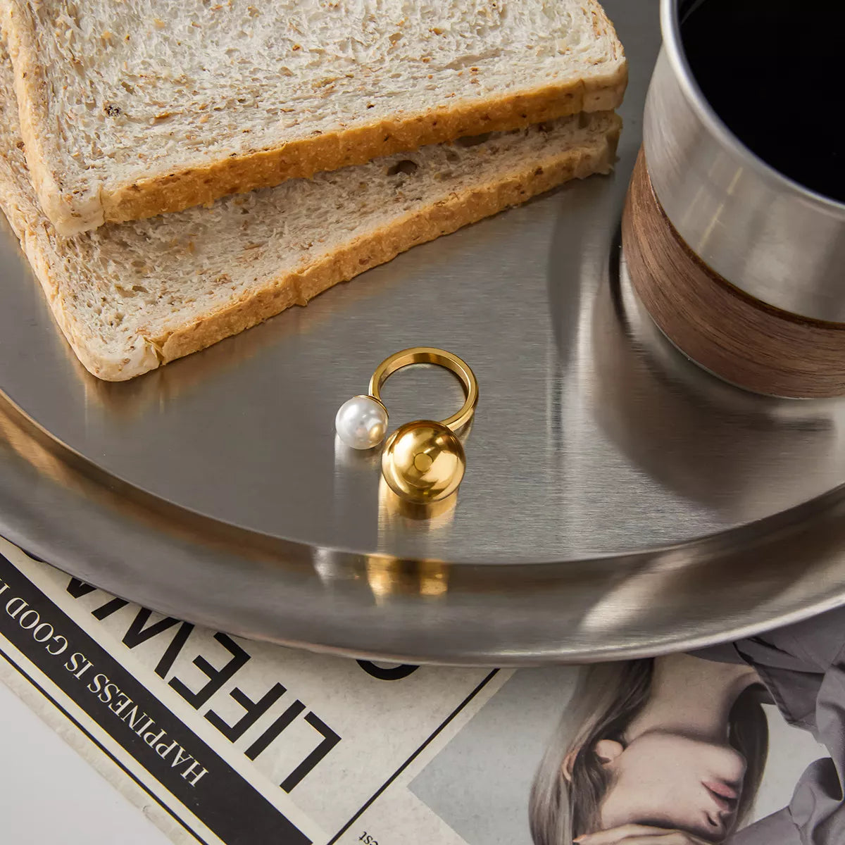 Odette Orb & Pearl Open Ring – 18K Gold-Plated