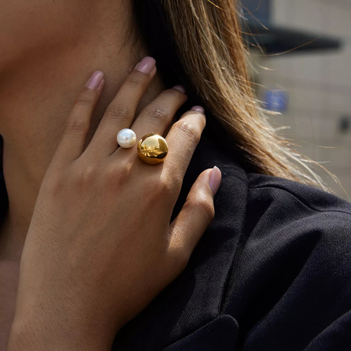 Odette Orb & Pearl Open Ring – 18K Gold-Plated