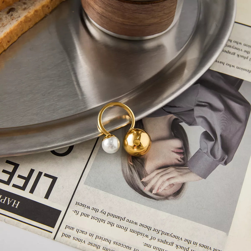 Odette Orb & Pearl Open Ring – 18K Gold-Plated