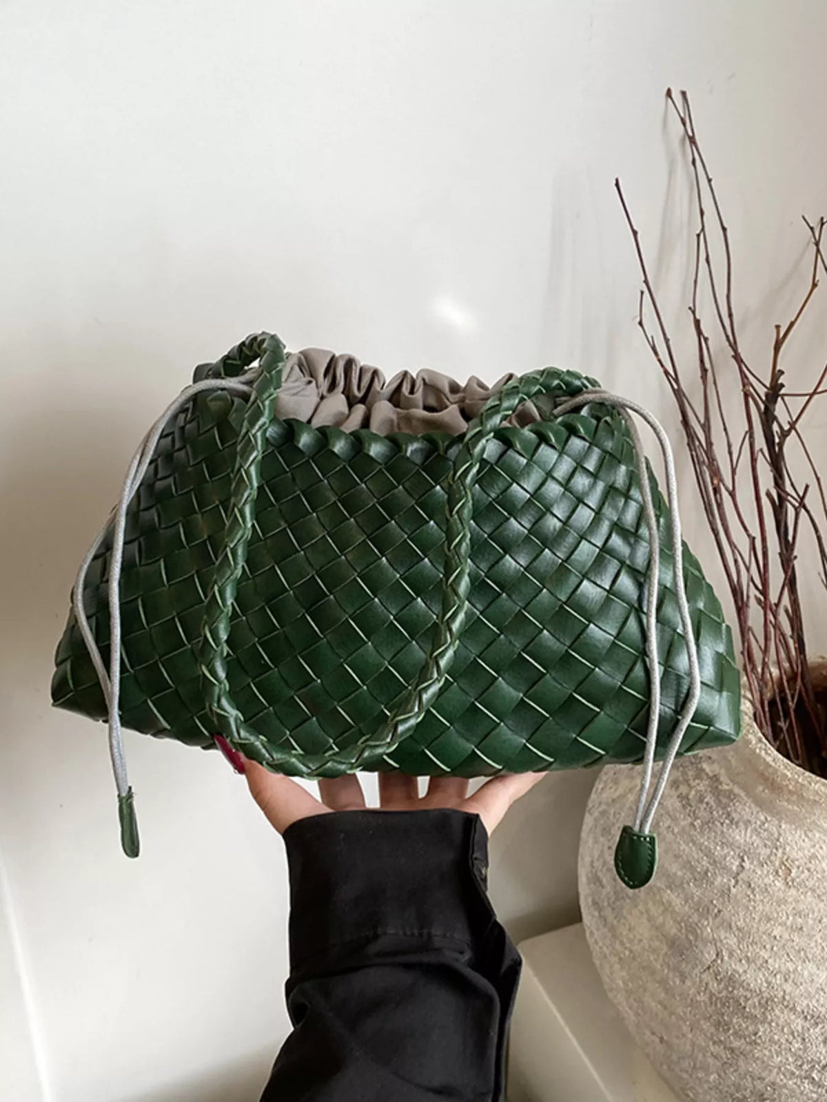 Emilia Woven Drawstring Shoulder Bag