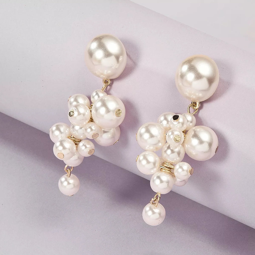 Estelle Pearl Cluster Dangle Earrings – 18K Gold-Plated