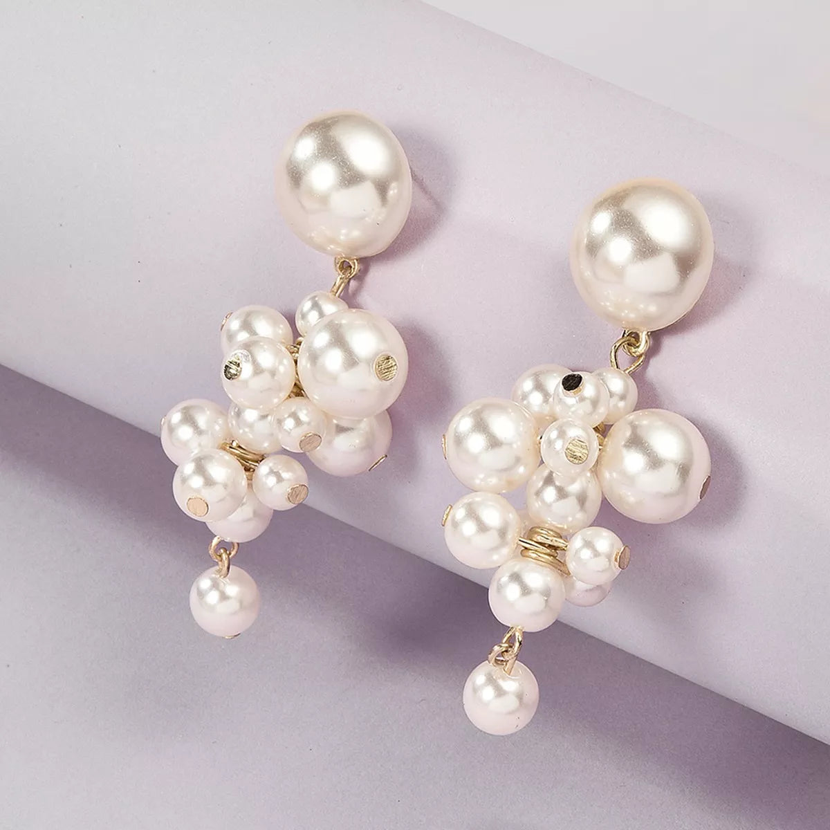 Estelle Pearl Cluster Dangle Earrings – 18K Gold-Plated