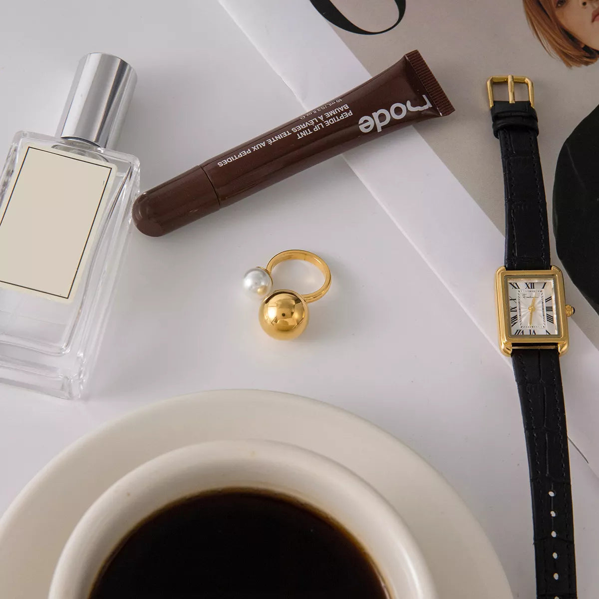 Odette Orb & Pearl Open Ring – 18K Gold-Plated